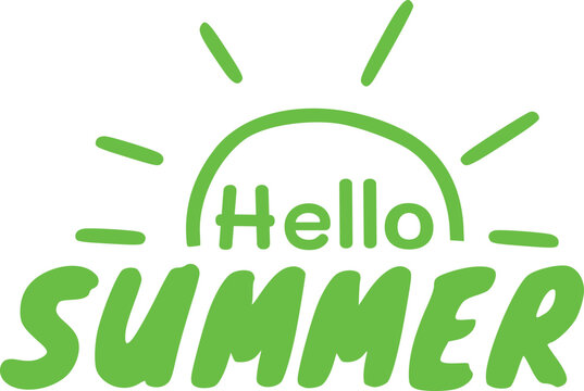 Handwritten lettering quote of Hello Summer with sun icon. ZIP file contains EPS, JPEG and PNG formats.
