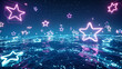 Neon stars falling into a low poly ocean, depicting the meteoric impact of new technologies on digital communication