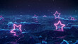 Neon stars falling into a low poly ocean, depicting the meteoric impact of new technologies on digital communication
