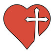 Cross crucifixion heart, logo religious community, symbol love faith God