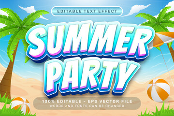 Poster - summer party 3d text effect and editable text effect with a beach background