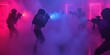 © xartproduction - A group of soldiers are in a smoke filled room, with one of them holding a gun. laser tag arena scene