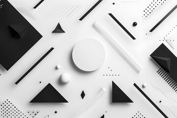 Wall Mural - Abstract black and white background from a set of different geometric shapes