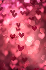 Wall Mural - A pink blurry background full of hearts Elegant bokeh hearts background