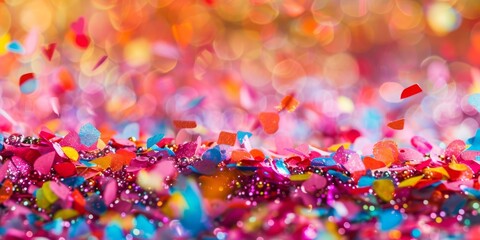 Sticker - A colorful pile of confetti with a pink background