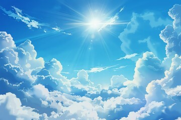 Poster - Sunny blue sky with puffy stratocumulus clouds on a transparent white surface, perfect for bright and cheerful concepts