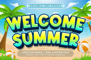 Wall Mural - welcome summer 3d text effect and editable text effect with a beach background