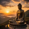Big bronze Amoghasiddhi Buddha statue called Tian Tan Buddha with sunset sky