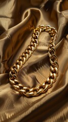 Wall Mural - A luxurious 18k golden with stainless steel 316L cuban chain link necklace rests upon a background capturing the essence of wealth, style and elegance. Great as product design inspiration