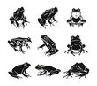 Frogs black and white vector, silhouette shapes illustration