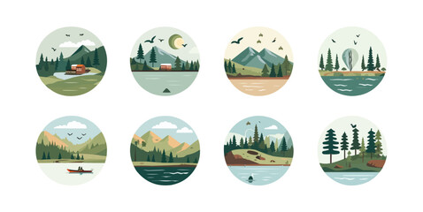 Wall Mural - Lake icons set flat vector isolated