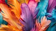 This is an image of a bunch of colorful feathers. The colors include blue, purple, green, yellow, orange, and pink.

