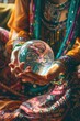 a woman holds a glass ball in her hands