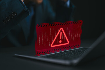 Fototapete - System hacked warning alert on computer laptop. Ransomware, Virus, Spyware, Malware or Malicious software, Data breach, Cyber security and cybercrime.