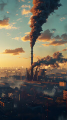 Canvas Print - Cinematic Portrayal of Industrial Emissions and Their Environmental Impact on Urban Landscapes