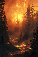 Wall Mural - Dramatic Wildfire Ravages Forest Landscape in