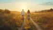 © acnaleksy - Couple enjoys beautiful countryside scenery. Romantic couple riding bicycle. Happiness image of a young couple