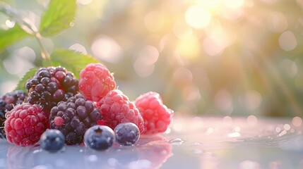 Wall Mural - Berries that are ripe placed on a table with a light background