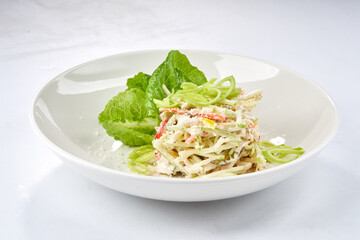 Sticker - coleslaw salad on the white plate