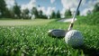 a golf player standing at golf hold, close up on ball and club. generative ai