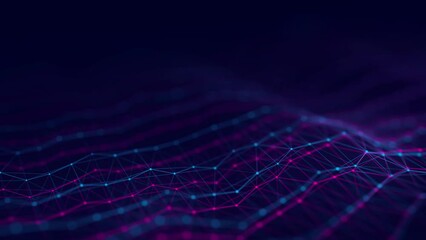 Poster - Abstract technology wave with dots and lines. Flow of particles. Big data transfer visualization. 3d rendering.