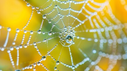 Poster - A dew-kissed cobweb adorned with sparkling water droplets, a testament to intricate beauty