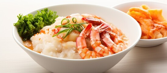 Sticker - Two bowls with shrimp, rice, and veggies