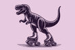 Tyrannosaurus on roller skates. Funny. Vintage retro engraving illustration. Black icon, isolated element	