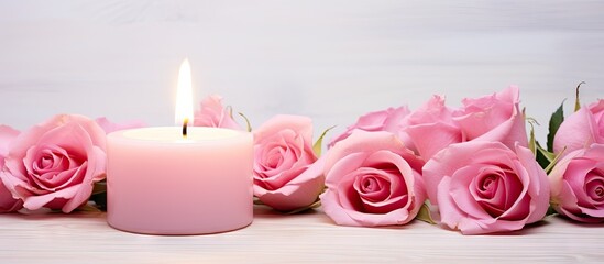 Poster - Pink candle and roses on table