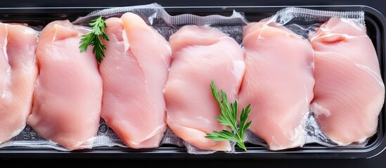 Canvas Print - Tray of fresh chicken with a rosemary sprig