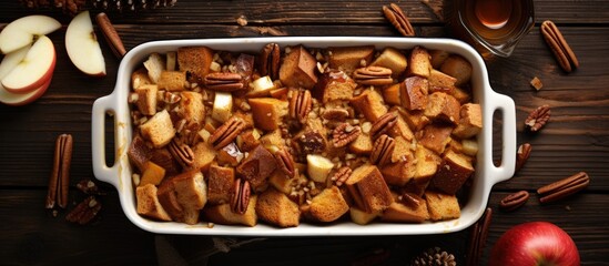 Wall Mural - Bread pudding with apples and pecans