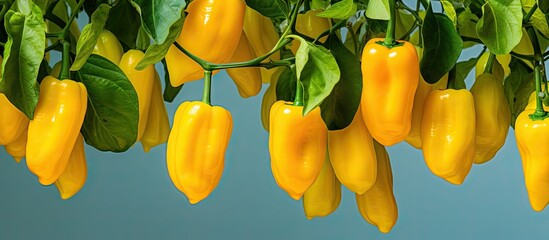 Sticker - Yellow peppers hanging from tree with green leaves