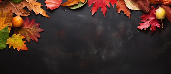 Poster - Blackboard adorned with autumn foliage and fruits