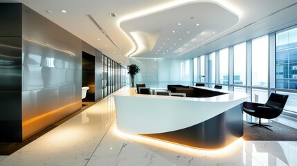 Poster - A sleek and modern office interior design reflecting the innovative culture and progressive mindset of contemporary businesses.