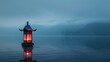 A solitary floating lantern drifting peacefully on a tranquil lake, embodying serenity and calmness.