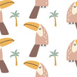 Seamless childish jungle pattern with cute toucan. Perfect for fabric, textile, nursery posters. Vector