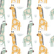 Seamless childish jungle pattern with cute giraffe. Perfect for fabric, textile, nursery posters. Vector