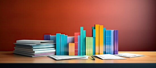 Wall Mural - Stack of books on a table against a red wall