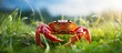 A crab in grass under bright sun
