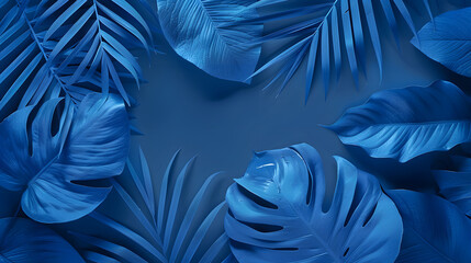 Wall Mural - Collection of tropical leaves,foliage plant in blue color with space background