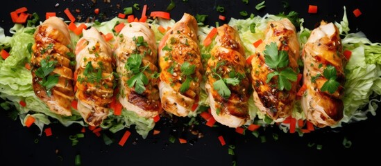 Poster - Plate of chicken and lettuce close-up