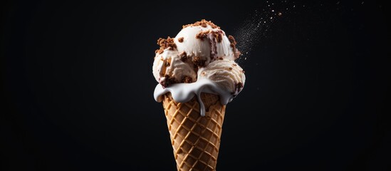 Poster - A cone with frosting sprinkled atop ice cream