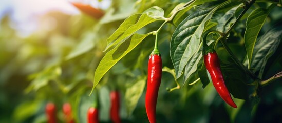 Canvas Print - Red chili peppers growing plant