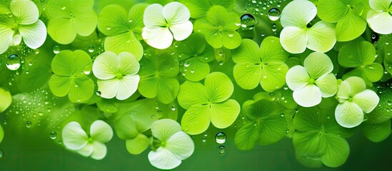 Poster - Green leaves with water droplets