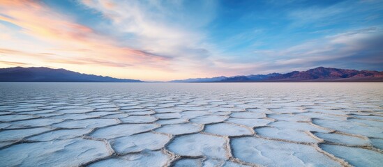 Canvas Print - Salt flat with distant mountains