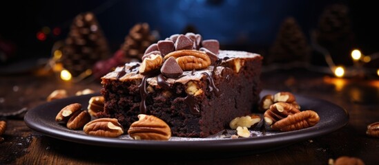 Wall Mural - Chocolate cake with nuts on plate