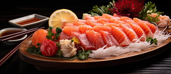 Canvas Print - Plate of sushi with lemon wedge