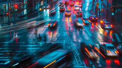 Aufkleber - Busy intersection with traffic lights changing colors, capturing the rhythm of urban commuting.