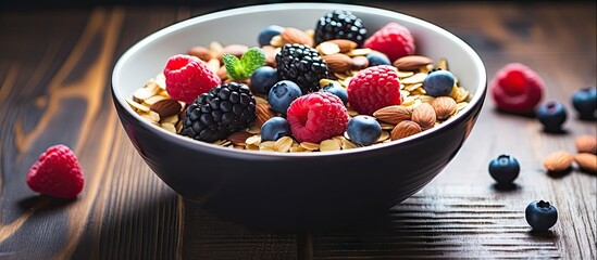 Wall Mural - Bowl of cereal with nuts and berries