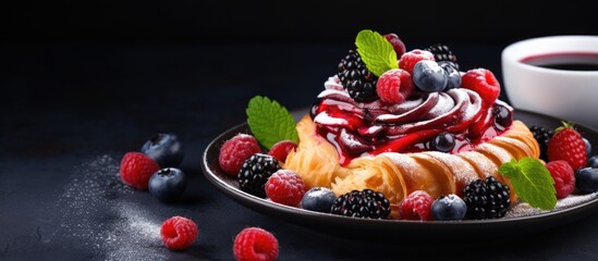 Wall Mural - Plate of fresh berries and rich cream